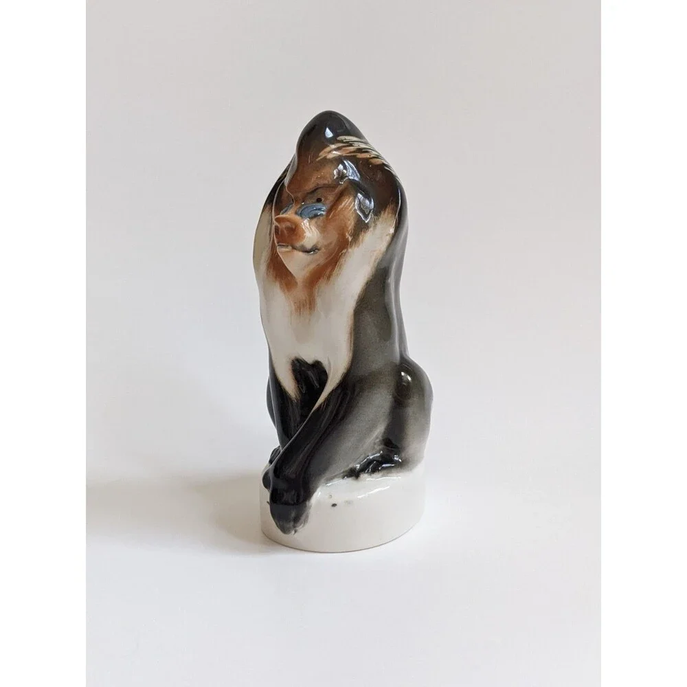 Vintage Lomonosov Porcelain Mandrill Baboon Figurine Monkey Primate USSR Russian
